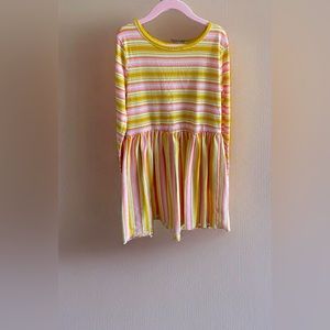 Girls Cat & Jack Long Sleeve Striped Dress, Size 7/8, Yellow/Pink/White